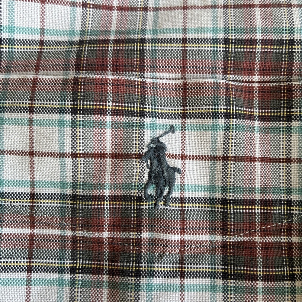 Men's 4XL Ralph Lauren Beige Label Big Shirt XL Plaid Pony 90s Distressed Read - Picture 12 of 16